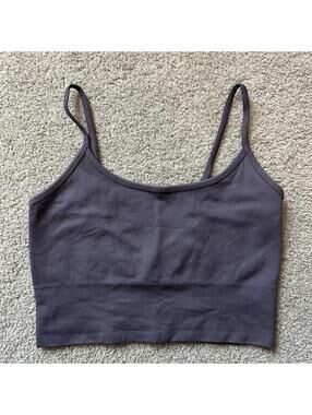 Athleta Women’s size S/M Ribbed Crisscross Back Cropped Tank Top/Bra Grey Purple